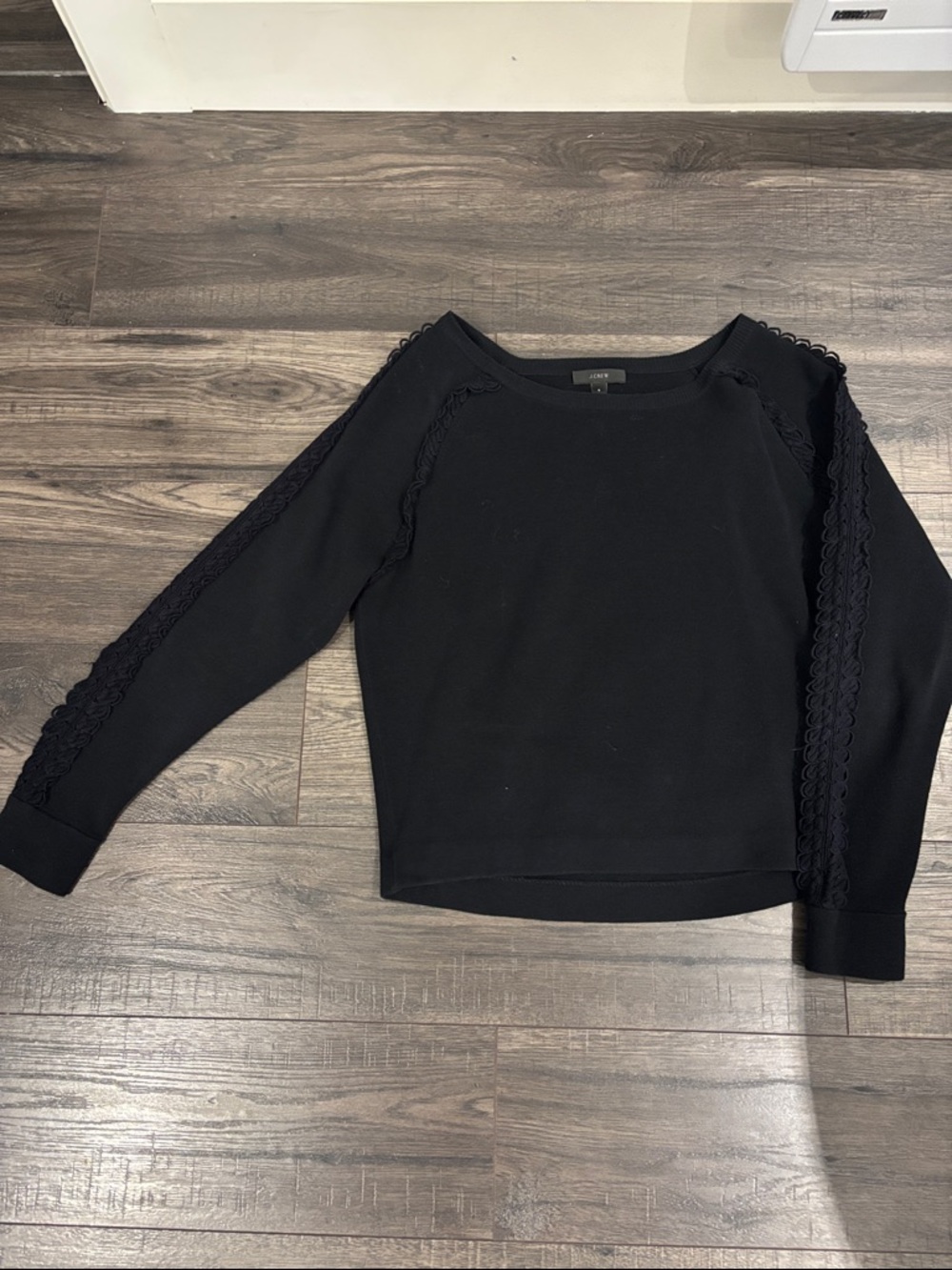 JCREW Black Lace-Trim Crewneck Sweater